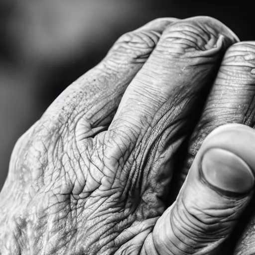 Image similar to closeup photograph of an old, wrinkled hand. Shallow depth of field. Strong keylight.