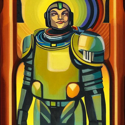 Image similar to Art Deco painting portrait of space-marine in Art Deco architecture style high detail