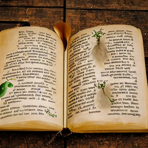 Prompt: sprouts in the shape of text 'Imagine' coming out of a fairytale book