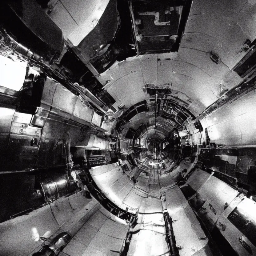 Prompt: film still of a narrow vent shaft tube on a space ship freighter, ridley scott movie, 1 9 8 0 s dark sci - fi, claustrophobic, long tube, machinery,