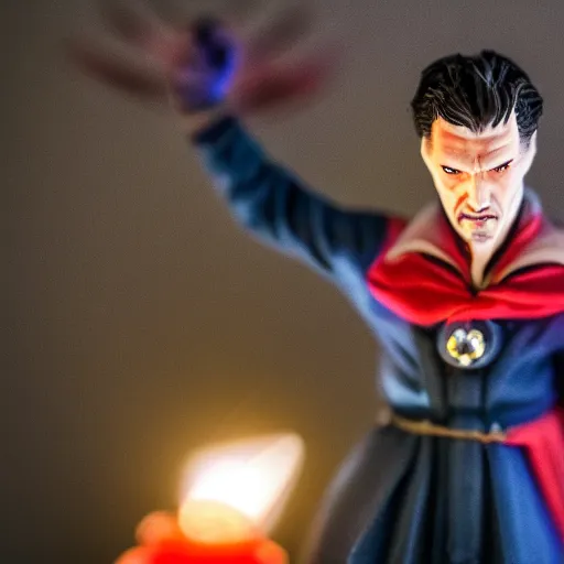 Prompt: macro photo of a miniature dr strange casting spells, canon 8 0 d, canon 1 0 0 mm f / 2. 8