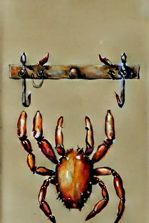 Image similar to ( ( ( ( ( wall coat hanger with crab shape. muted colors. ) ) ) ) ) by jean - baptiste monge!!!!!!!!!!!!!!!!!!!!!!!!!!!