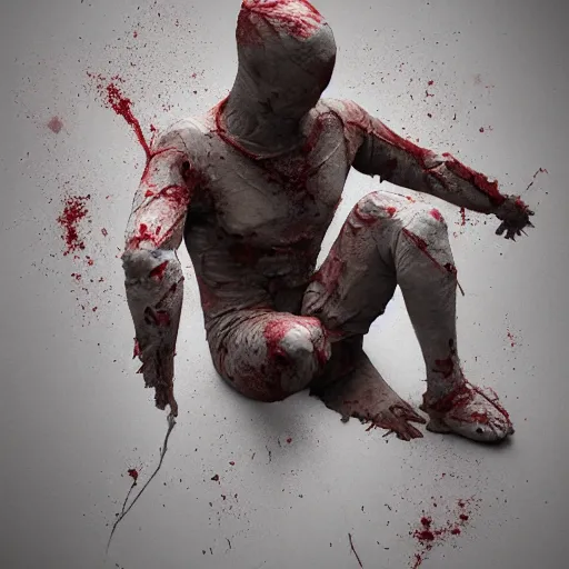 Prompt: hyperrealistic mixed media image of human corpse origami, broken bones and blood, stunning 3 d render inspired art by greg rutkowski and xiang duan and thomas eakes, perfect symmetry, flesh texture, realistic, highly detailed attributes and atmosphere, dim volumetric cinematic lighting, 8 k octane detailed render, post - processing, masterpiece,