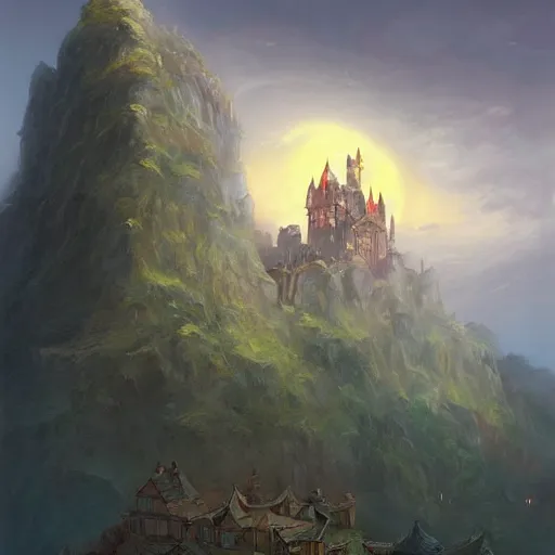 A magical fantasy royal castle town that sits on a