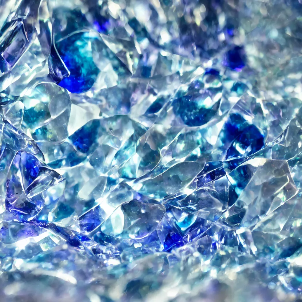 Prompt: photorealistic macro photograph of a translucent sapphire shining clear gemstone, vivid colors, moody, 4k