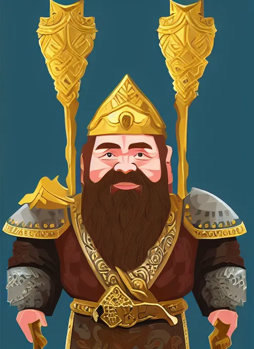 Image similar to dwarf fighter king, gold, exquisite details, white background, by studio muti