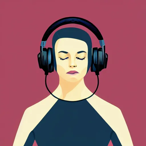 Prompt: a beautiful portrait illustration of a woman in with headphones by jason brooks, hed kandi, adobe illustrator