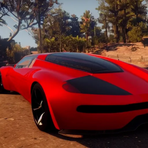 Image similar to futuristic sleek sports car in red dead redemption 2