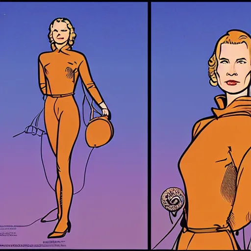 Prompt: renee zellweger retro minimalist portrait moebius starwatcher comic by jean giraud, 8 k