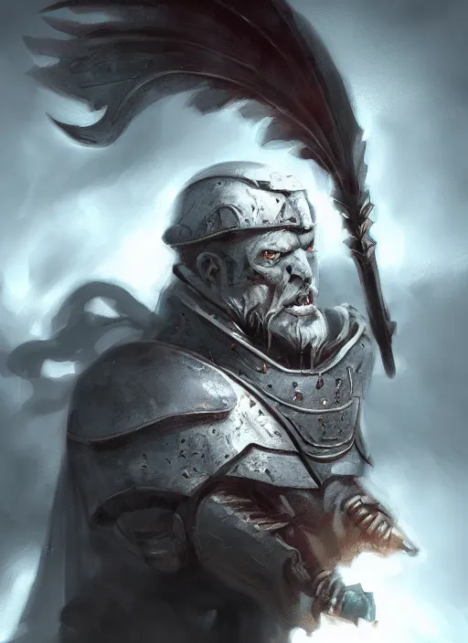 Prompt: A fantasy comic book style portrait painting of a gray dwarf with white eyes as a warrior in a atmospheric dark fortress, unreal 5, DAZ, hyperrealistic, octane render, RPG portrait, ambient light, dynamic lighting
