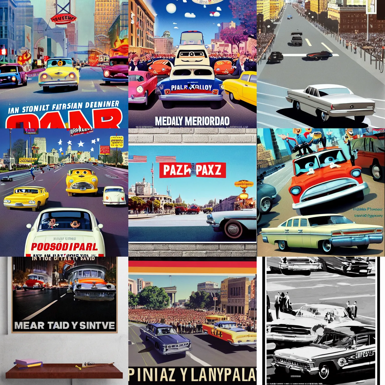 Prompt: poster pixar animation JFK assassination dealy plaza motorcade