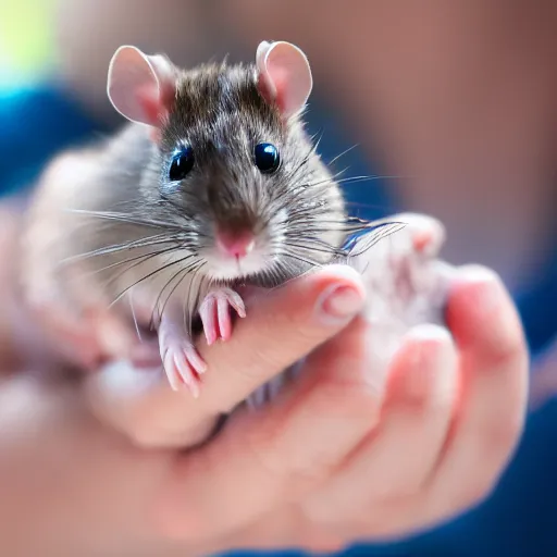 Prompt: ratcatcher 2 holds a cute rat in her hands, photo taken on a nikon, very detailed, 4k