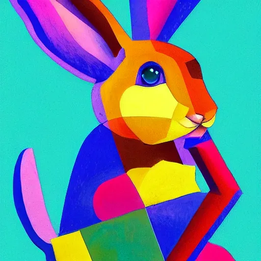 Image similar to a cute colorful rabbit in the style of cubism and impressionism, artstation