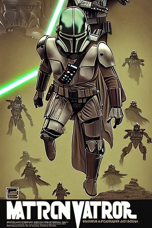 Prompt: platonic ideal of the mandalorian, baby yoda, stormtroopers, darth vader wearing a long flowing cape, action pose, intricate, volumetric lighting, moebius, geof darrow, frank miller, dan mumford, comic poster,