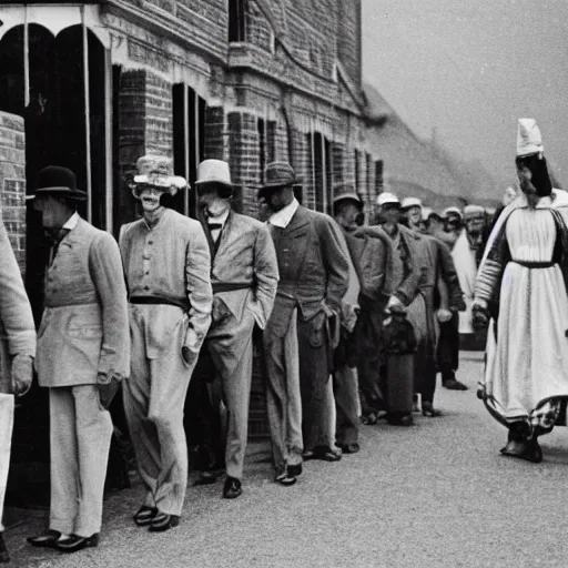 Image similar to historical figures walking in line