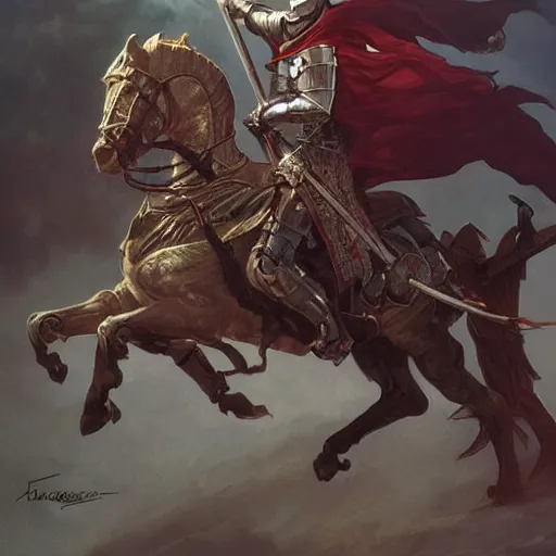 Image similar to Medieval knight on horse, dynamic, highly detailed, digital painting, artstation, concept art, sharp focus, illustration, art by artgerm and greg rutkowski and alphonse mucha