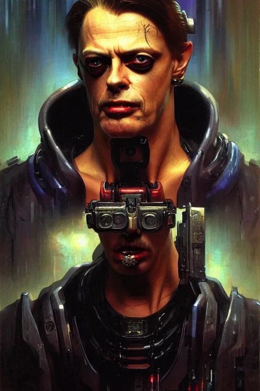 Image similar to cyberpunk steve buscemi, character design, painting by gaston bussiere, katsuya terada, frank frazetta, tom of finland, trending on artstation