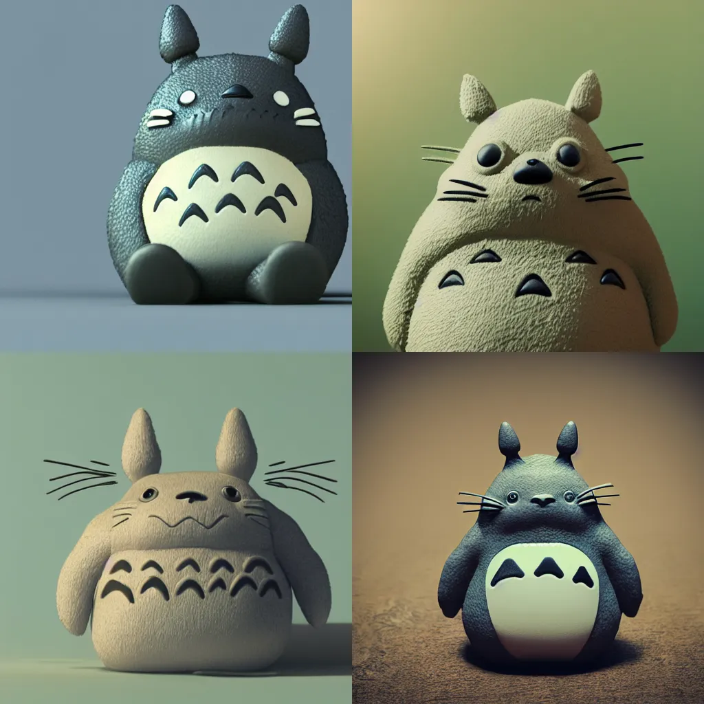 Prompt: Totoro A soft toy, Bokeh, close-up, 3D render, blender