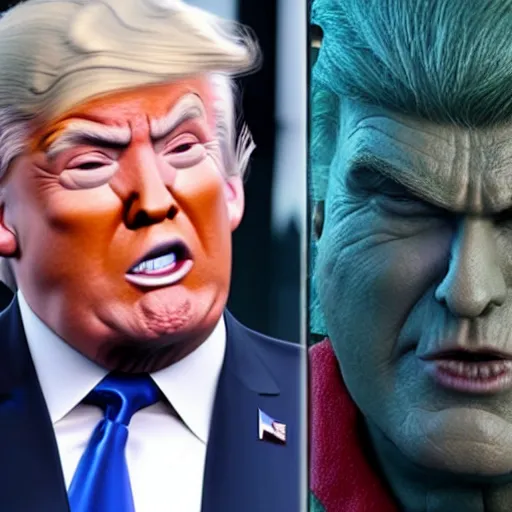 Prompt: Donald Trump cast as Drax the Destroyer, still from marvel movie, hyperrealistic, 8k, Octane Render,