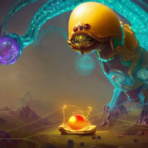 Prompt: high-tech egg made of glass containing a baby creature inside, artificial creature plugged with long wires made of glass, liquids, dan experiment, bright art masterpiece artstation. 8k, sharp high quality artwork in style of Jose Daniel Cabrera Pena and Greg Rutkowski, golden theme, concept art by Tooth Wu, blizzard warcraft artwork, hearthstone card game artwork