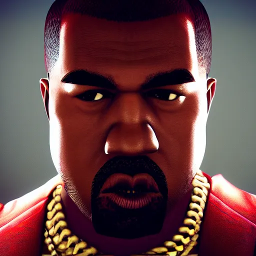 Image similar to a videogame still of Kanye West in Tekken 7, portrait, 40mm lens, shallow depth of field, close up, split lighting, cinematic