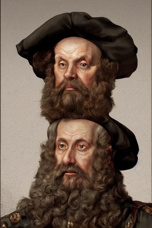Prompt: portrait, headshot, digital painting, of an old rich 17th century sailor, realistic, hyperdetailed, concept art, art by Franz Hals