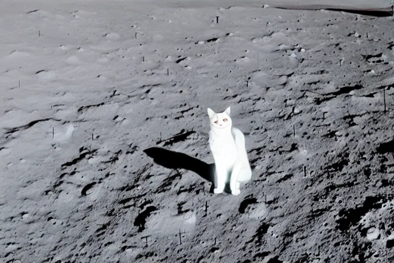 Prompt: photo of the first cat on the moon, highly detailed,