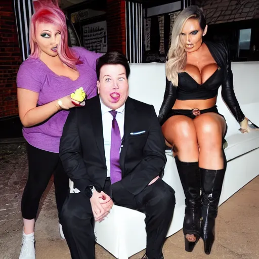 Prompt: Michael Mcintyre sitting next to Jodie Marsh eating ice creams