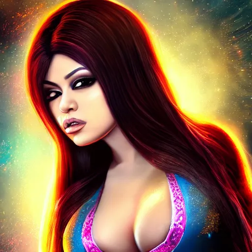 Prompt: portait princess haifa wehbe as duanmu rong, centred, very long hair, hd, unreal engine, art digital painting, amazing background theme