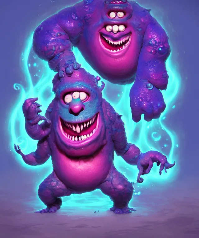 Prompt: a xanathar made of bioluminescence in the art style of monsters inc, fantasy, elegant, crisp 8 k line art, digital painting, artstation, unreal engine, octane render, emissive lighting, concept art, matte, sharp focus, hyper realistic lighting, illustration, deep royal blue and pink color scheme, art by dave kendall