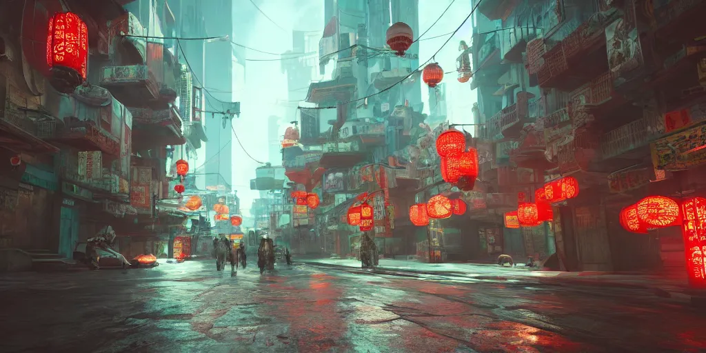 Prompt: a photo of 8k cyberpunk chinatown, cinematic lighting, trending on artstation, 4k, hyperrealistic, focused, extreme details, unreal engine 5, cinematic, masterpiece