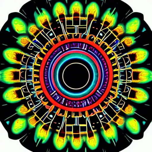 Image similar to cyberpunk neon colored blackhole mandala eye art