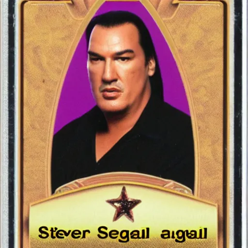 Prompt: Steven Seagal trading card poytail