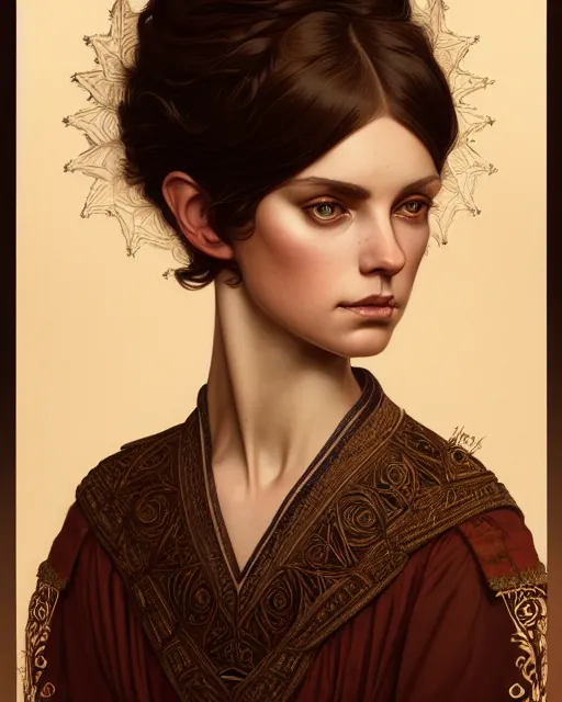 Image similar to symmetry portrait of welsh brunette princess in mans tunic, tomboy, short hair, forest, intricate, elegant, highly detailed, digital painting, artstation, concept art, smooth, sharp focus, illustration, art by artgerm and greg rutkowski and fra angelico and alphons mucha