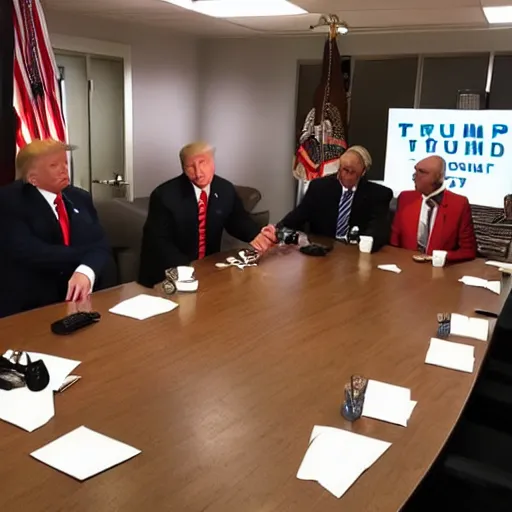 Prompt: Donald Trump in better call Saul meeting room