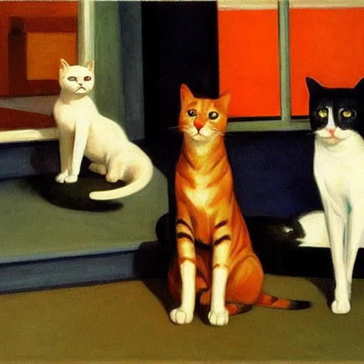 Image similar to cats and dogs by Edward hopper