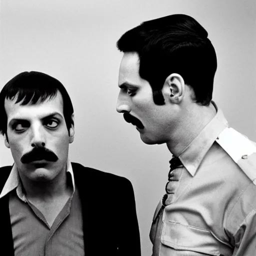 Image similar to freddie mercury asking saul goodman for help, award winning photography by don mccullin