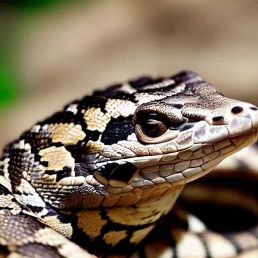 Image similar to rattlesnake morphed with a falcon, half rattlesnake half falcon, picture taken in a zoo