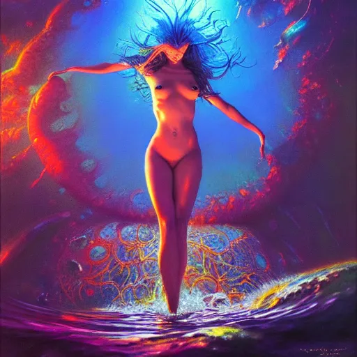 Prompt: psychedelic fluid masses of oil paint structuring underwater extremely beautiful girl, wayne barlow, bruce pennington, donato giancola, larry elmore, masterpiece, trending on artstation, featured on pixiv, cinematic composition, dramatic pose, beautiful lighting, sharp, details, hyper - detailed, hdr, 4 k, 8 k