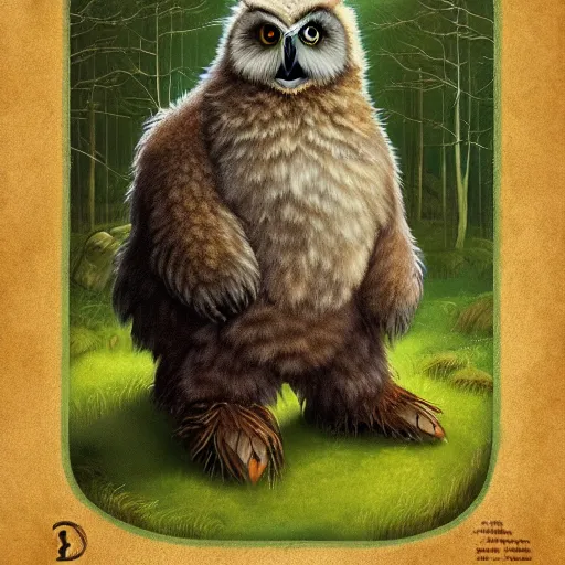 Image similar to three quarter portrait of an owlbear in the forest, d & d, fantasy, alexandre chaudret,