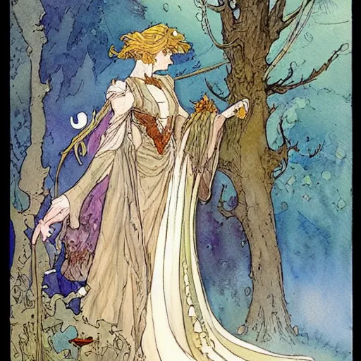 Image similar to a simple and atmospheric watercolour fantasy character concept art painting of a fairytale, very muted colors, by rebecca guay, michael kaluta, charles vess and jean moebius giraud