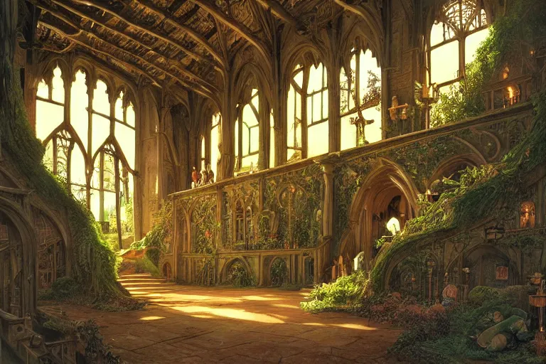 Prompt: elaborate dense beautiful scene from redwall abbey by brian jacques and zaha hadid