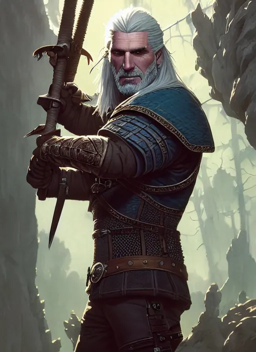 Prompt: Highly detailed portrait of Geralt of Rivia, Stephen Bliss, unreal engine, fantasy art by Greg Rutkowski, Loish, Rhads, ferdinand knab, Makoto Shinkai and Lois van baarle, ilya kuvshinov, rossdraws, Tom Bagshaw, alphonse mucha, global illumination, radiant light, detailed and intricate environment