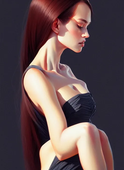 Image similar to 3 / 4 view of a portrait of woman, confident pose, intricate, elegant, sharp focus, illustration, highly detailed, concept art, matte, trending on artstation, anime, art by wlop and artgerm and greg rutkowski, ilya kuvshinov, strong strokes,