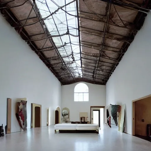 Prompt: giant Italian modern castle living room, clean minimalist design, that is 1300 feet tall, a sculpture installation of a series of 8 feet tall modern mirror finish, smooth, organic shaped sculptures by John Chamberlain, photo by Annie Leibovitz