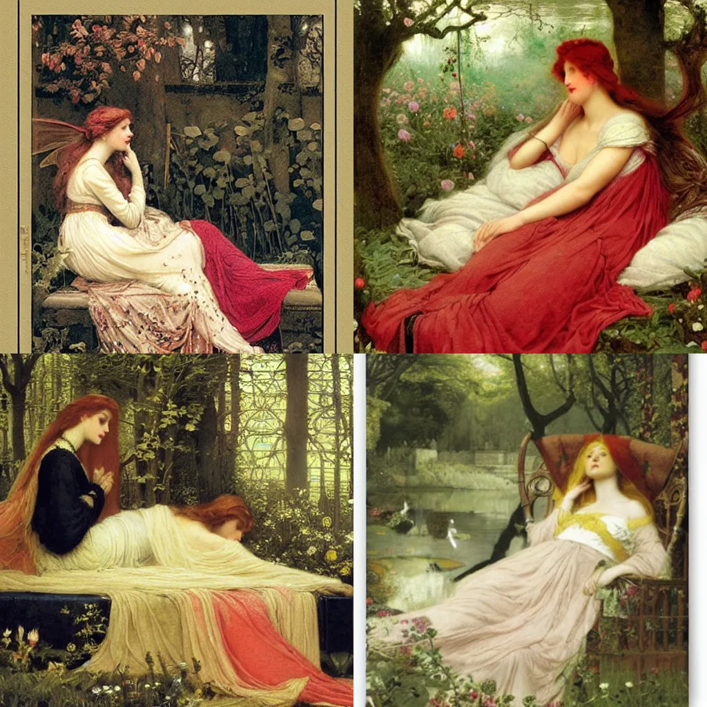 Prompt: Sleeping Beauty, fairy tale illustration by Valentine Cameron Prinsep,