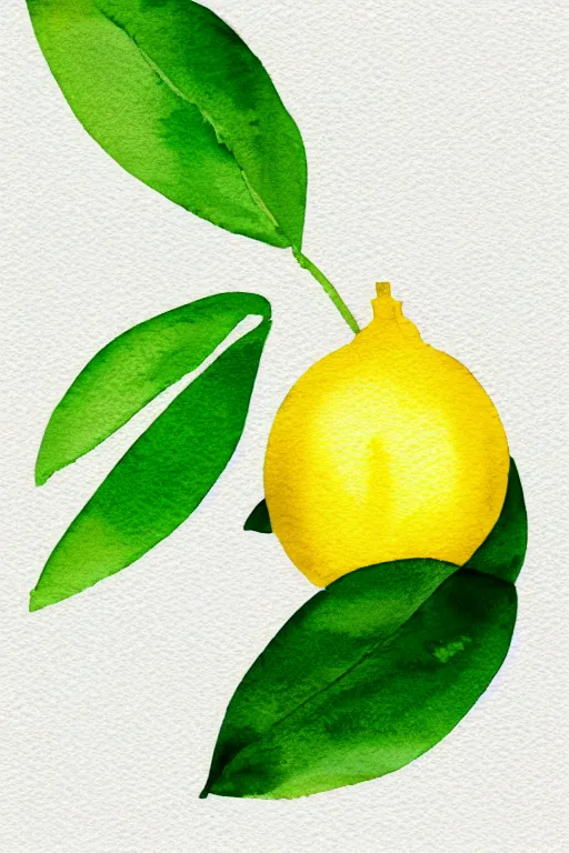 Image similar to minimalist watercolor art of a yellow lemon with green leaves, illustration, vector art