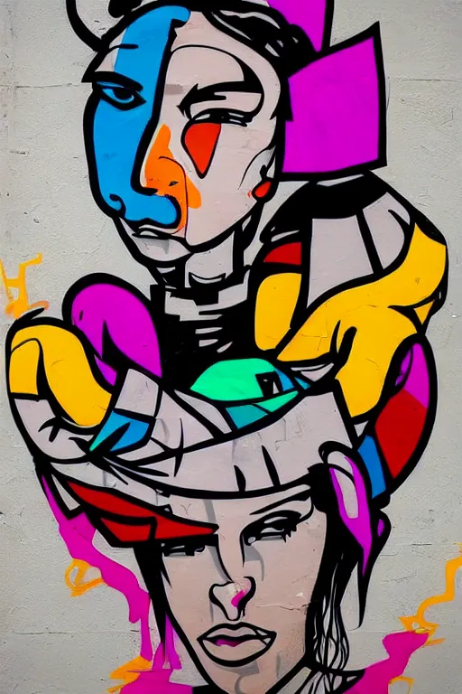 Image similar to a stylized portrait in the style of graffiti street art