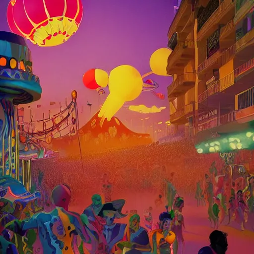 Image similar to carnival in rio de janiero by paolo eleuteri serpieri and tomer hanuka and chesley bonestell and daniel merriam and tomokazu matsuyama, unreal engine, high resolution render, featured on artstation, octane, 8 k, highly intricate details, vivid colors, vector illustration