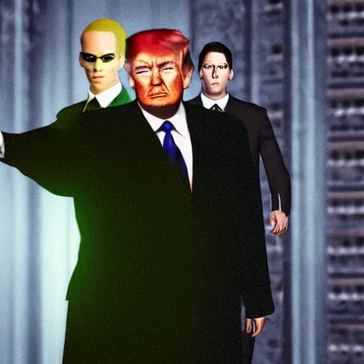 Prompt: A still of Donald Trump in the Matrix,realistic